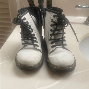Dr Martens White and Black Lace-Up Combat Boots